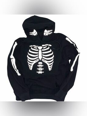 Spark Paws Reflective Skeleton Black Pullover Hoodie Size XL